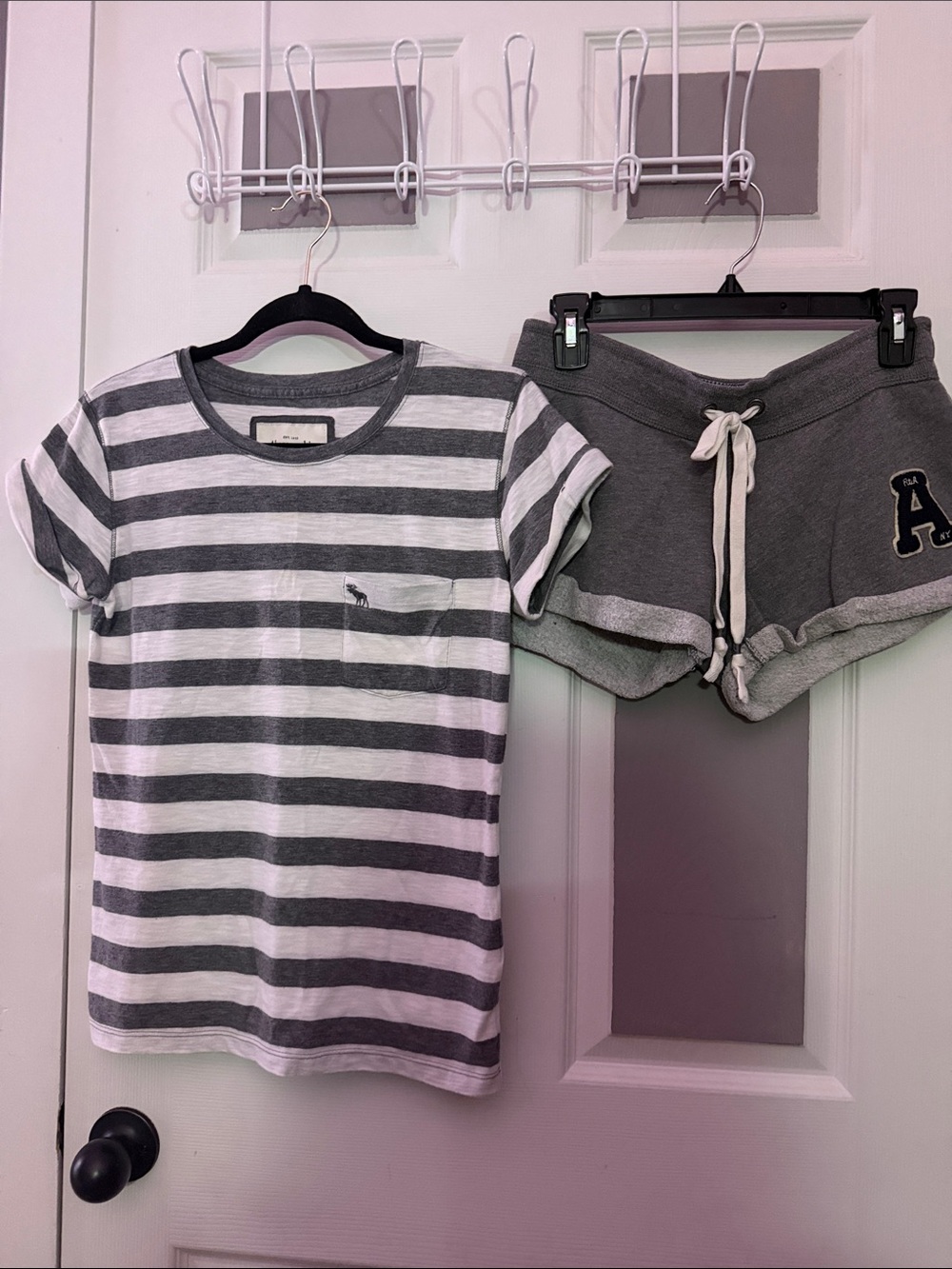 Abercrombie & Fitch Gray Shorts and Grey and White Striped T-shirt